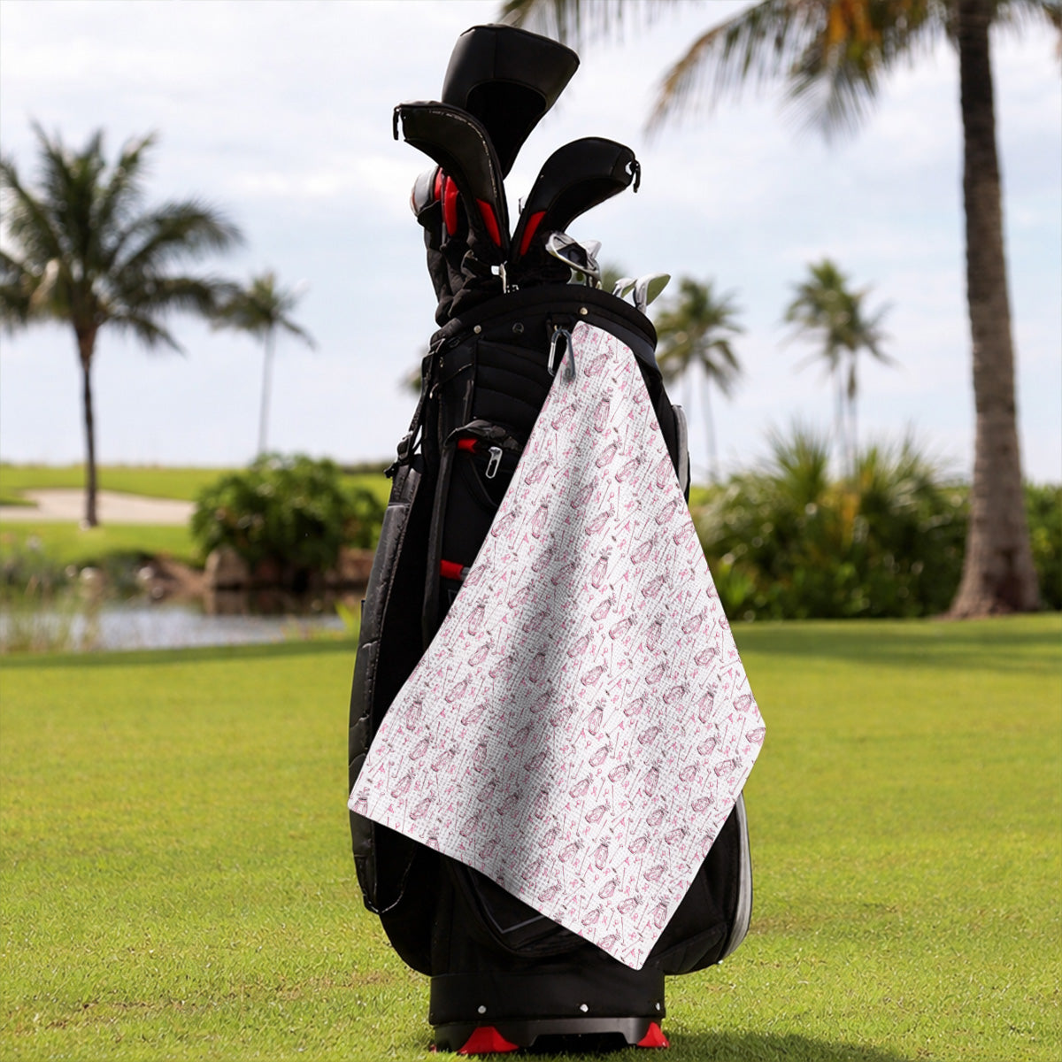 Breast Cancer Pattern Golf Towel, Pink Ribbon Golf Towels for Golf Lovers, Support Breast Cancer Awareness Gift