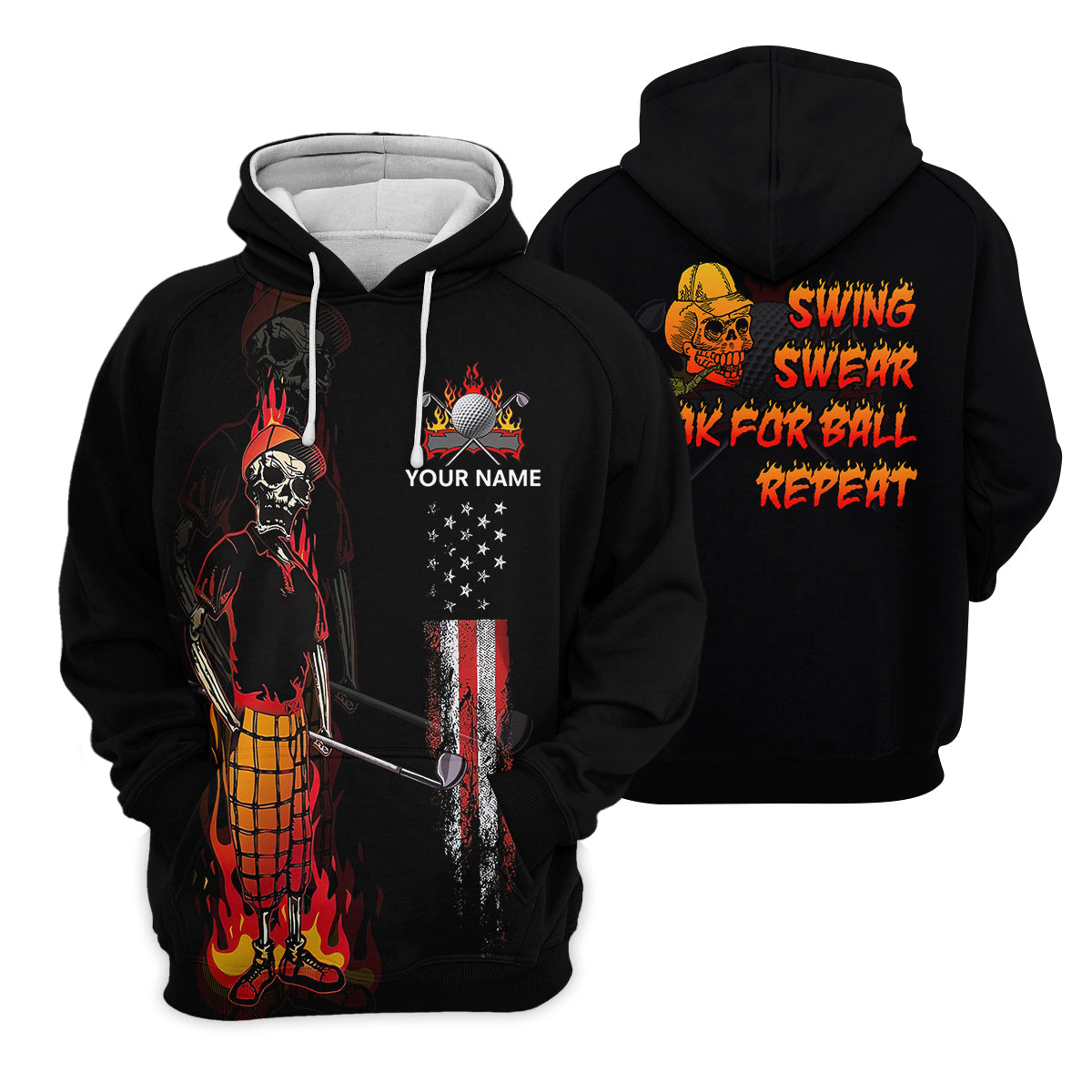 Custom Flaming Skeleton Men's Golf Polo Shirtens Golf Gift, Funny Golf Shirt