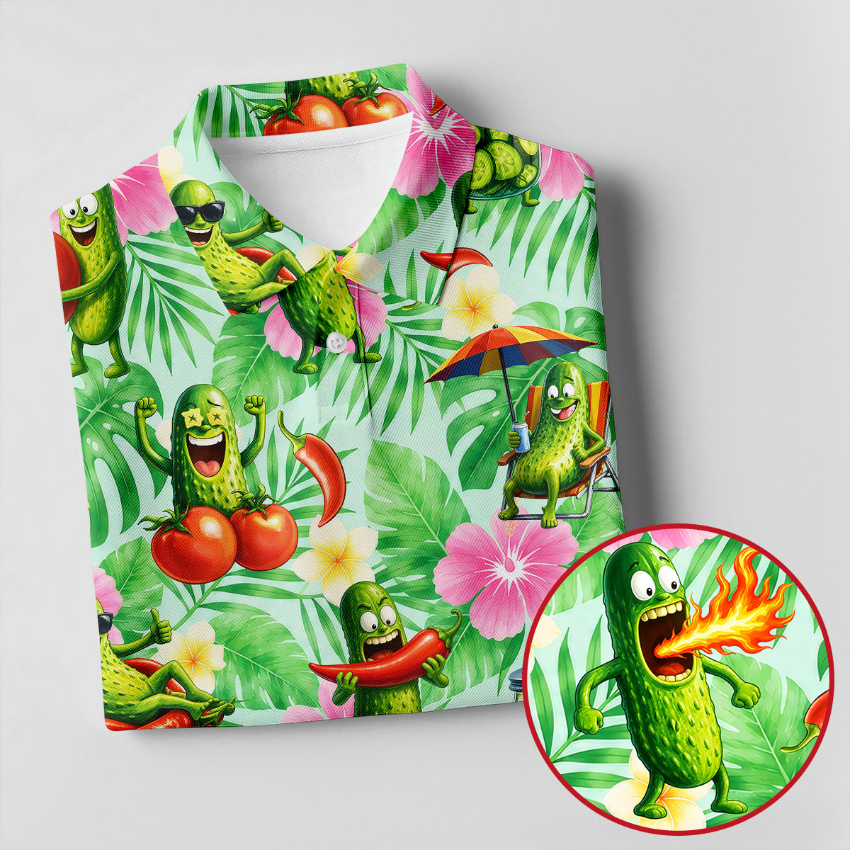 Funny Pickle Tomato Chili Tropical Hawaiian Golf Shirt, Mens Golf Polo, Printed Golf Shirts