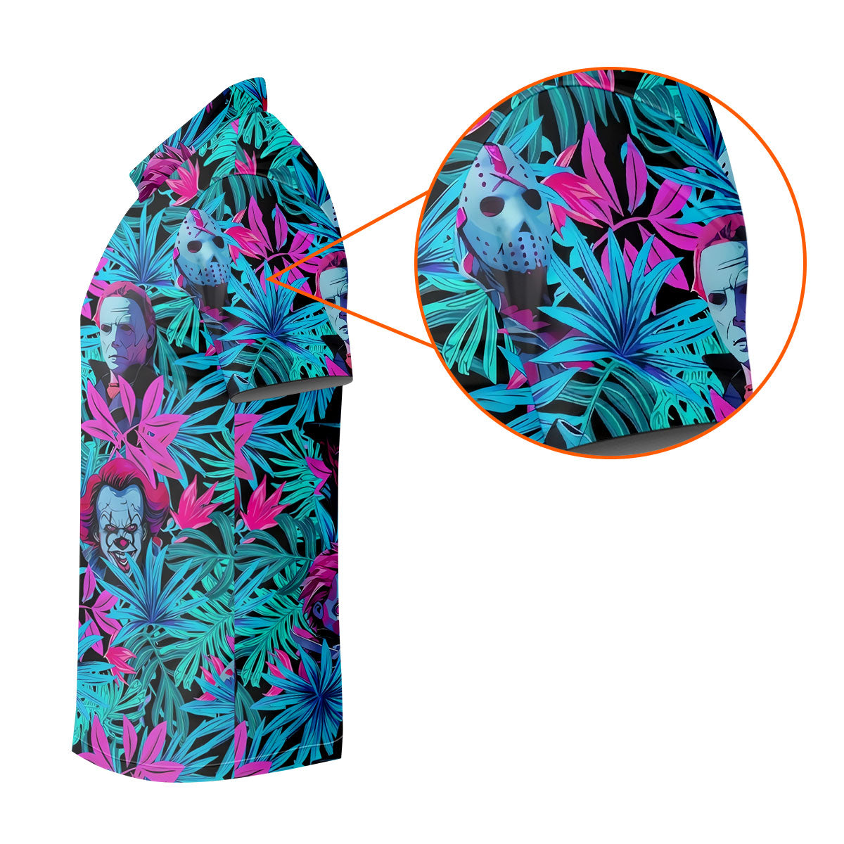 Neon Halloween Horror Character Hawaiian Golf Shirt, Women's Golf Polo, Printed Golf Shirt