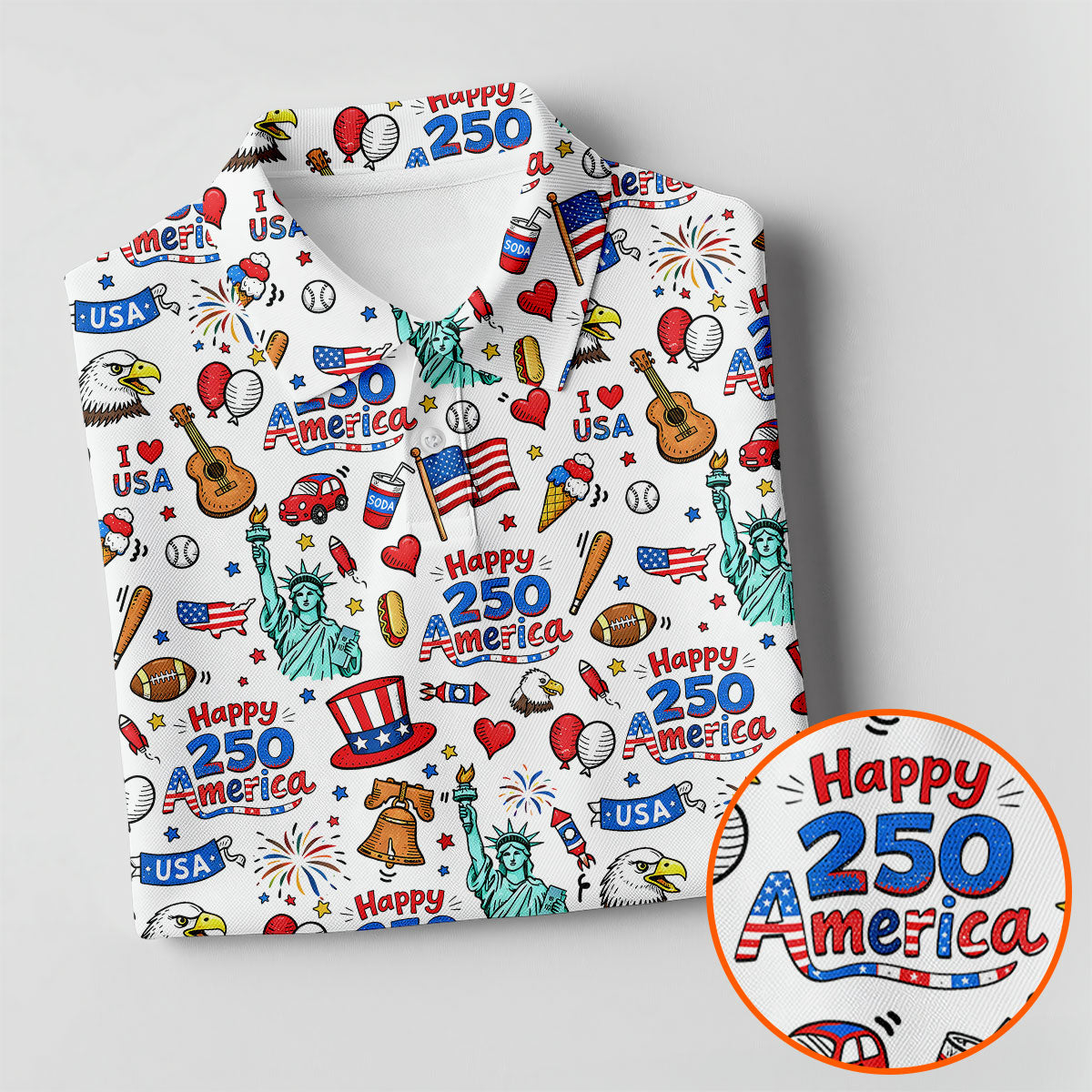 Happy 250 America Independence Celebration White Golf Shirt, Patriotic 4th Of July Golf Shirts For Men