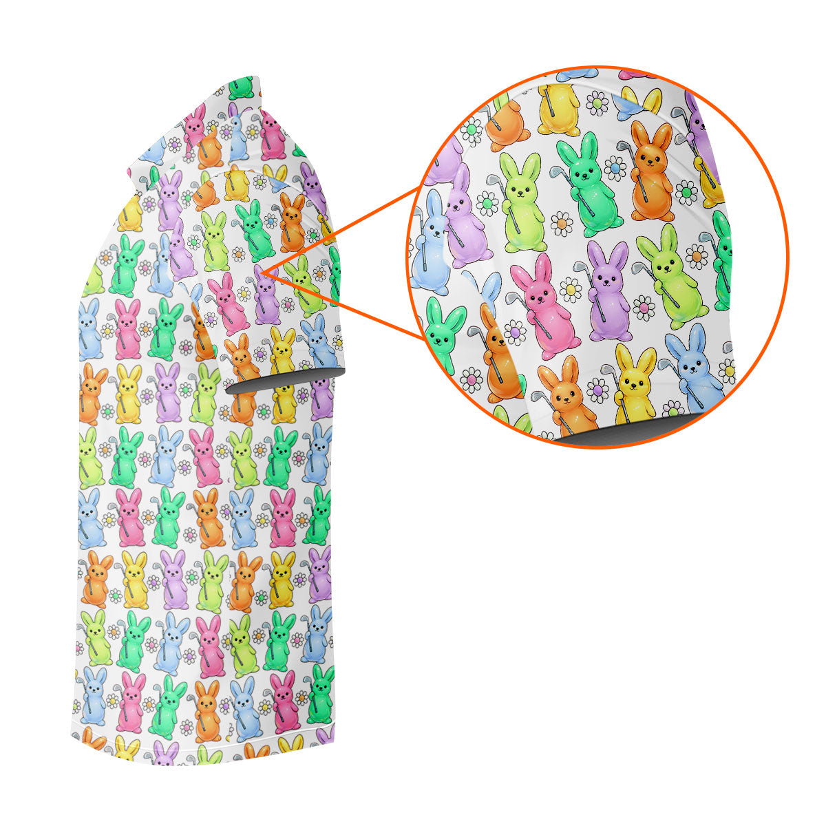 Colorful Easter Bunny White Golf Shirt, Cute Golf Outfit, Golf Shirts For Men, Golf Gift For Men