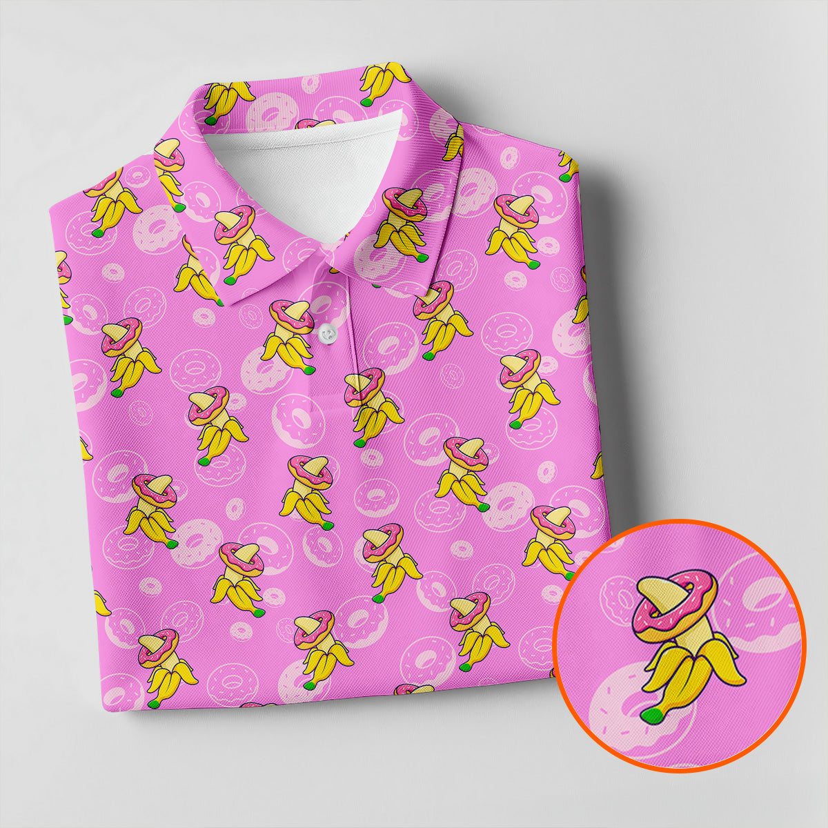Banana And Donut Dirty Naughty Fun Women's Golf Shirts, Valentines Golf Gift, Hot Pink Color Ladies Golf Polos