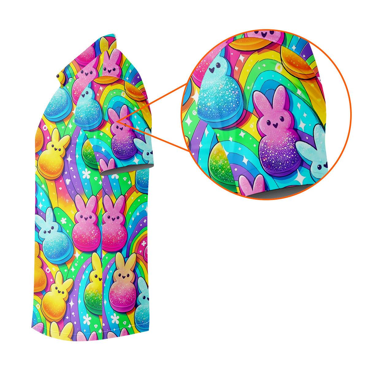 Colorful Easter Peeps Rainbow Pattern Golf Shirts For Men, Cute Golf Outfit, Polo ShirtFor Men