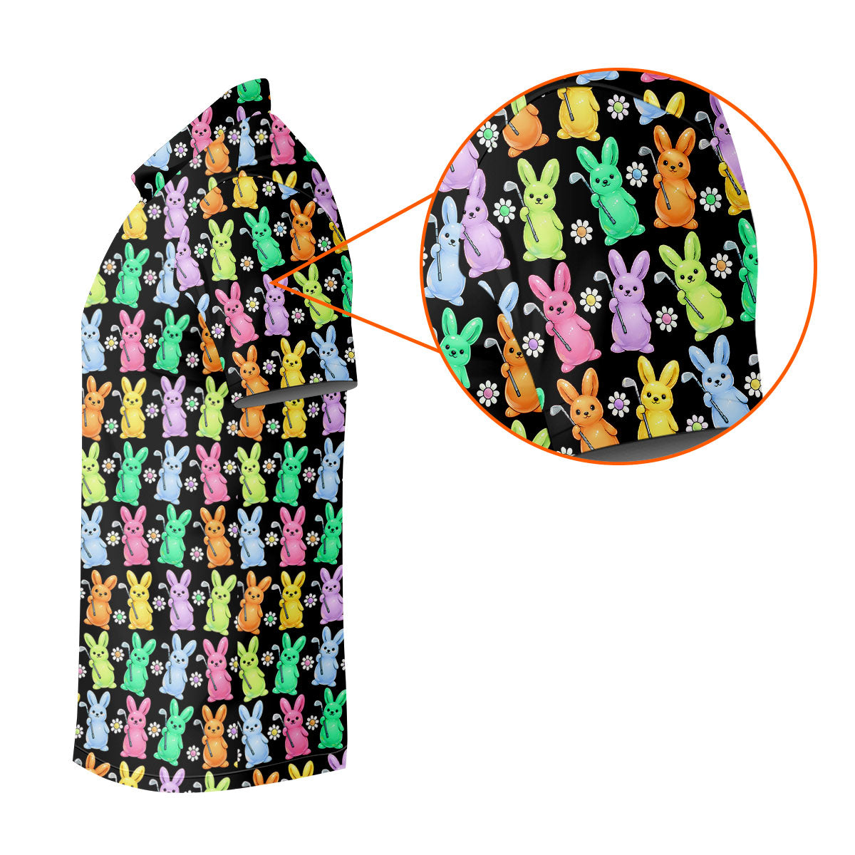 Colorful Easter Bunny Black Golf Shirt, Cute Golf Outfit, Golf Shirts For Men, Golf Gift For Men