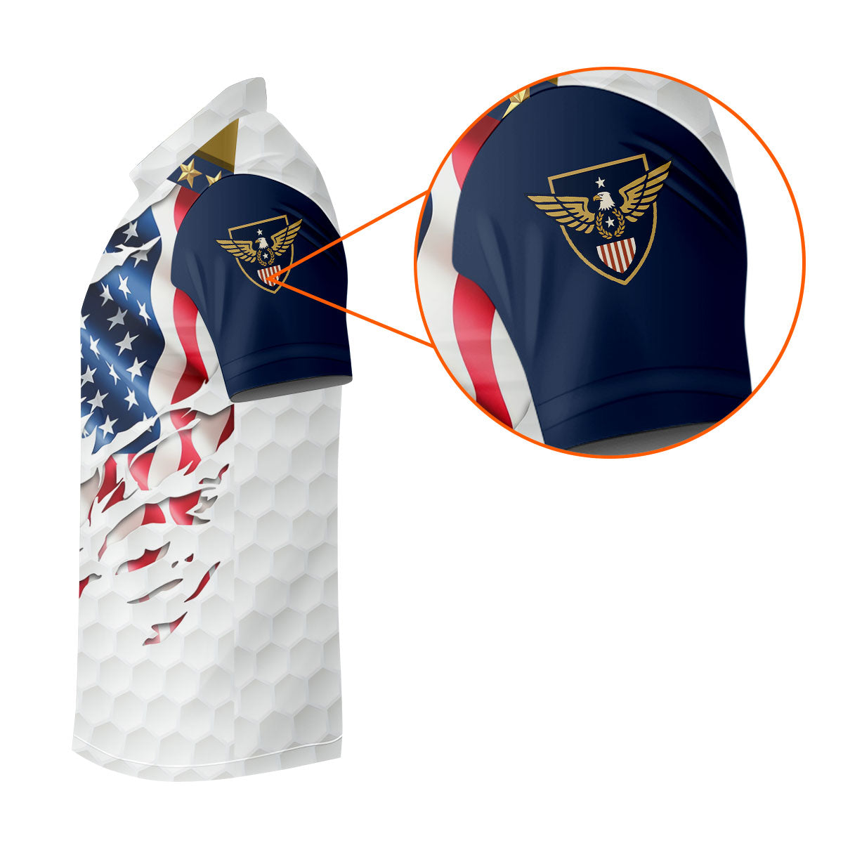 Rugged American Flag With Golf Ball Pattern 4th Of July Golf Tops For Men, 250th Anniversary Patriotic Golf Shirt