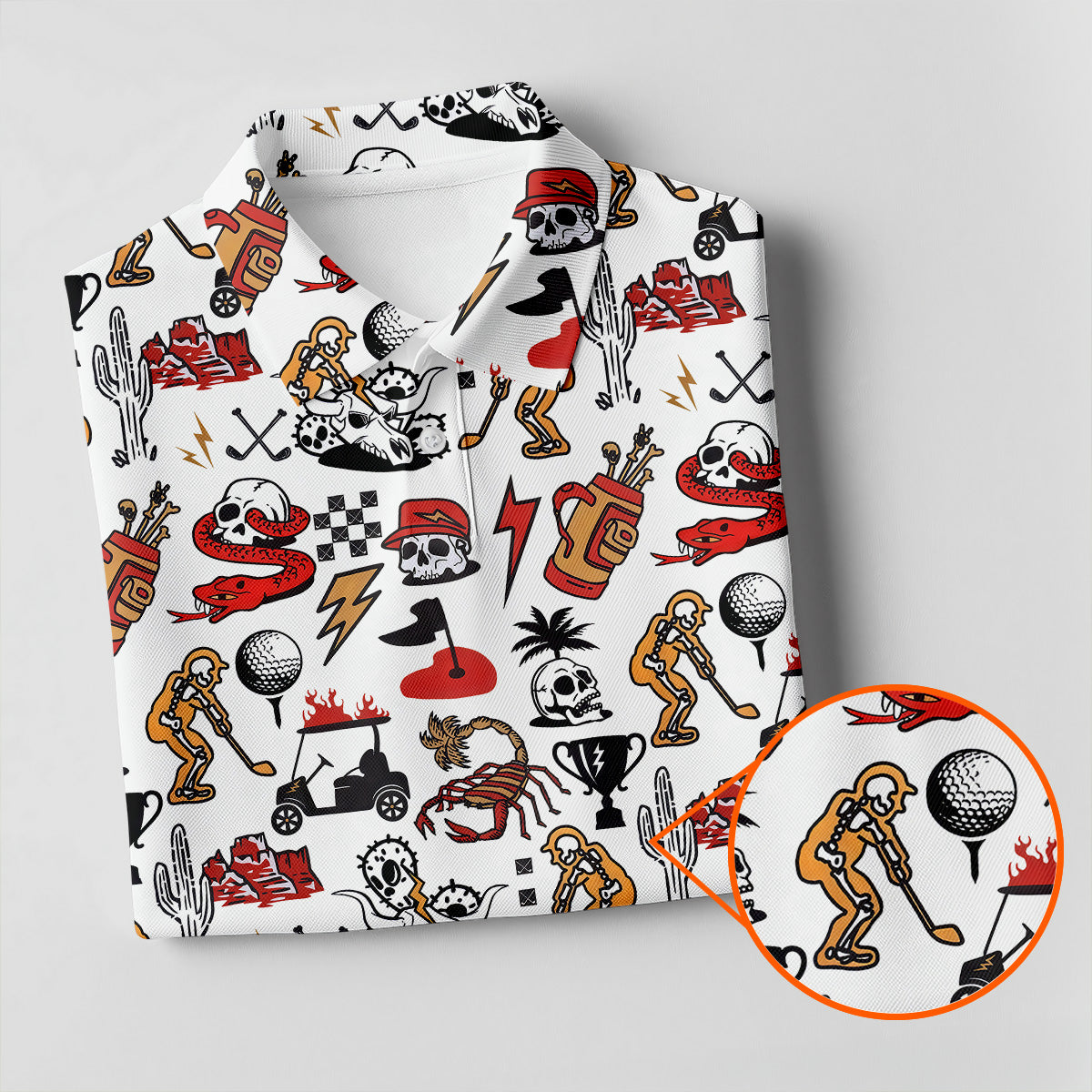Horror Pattern White Halloween Golf Tops For Men, Fun Golf Shirts For Men, Halloween Gift Idea
