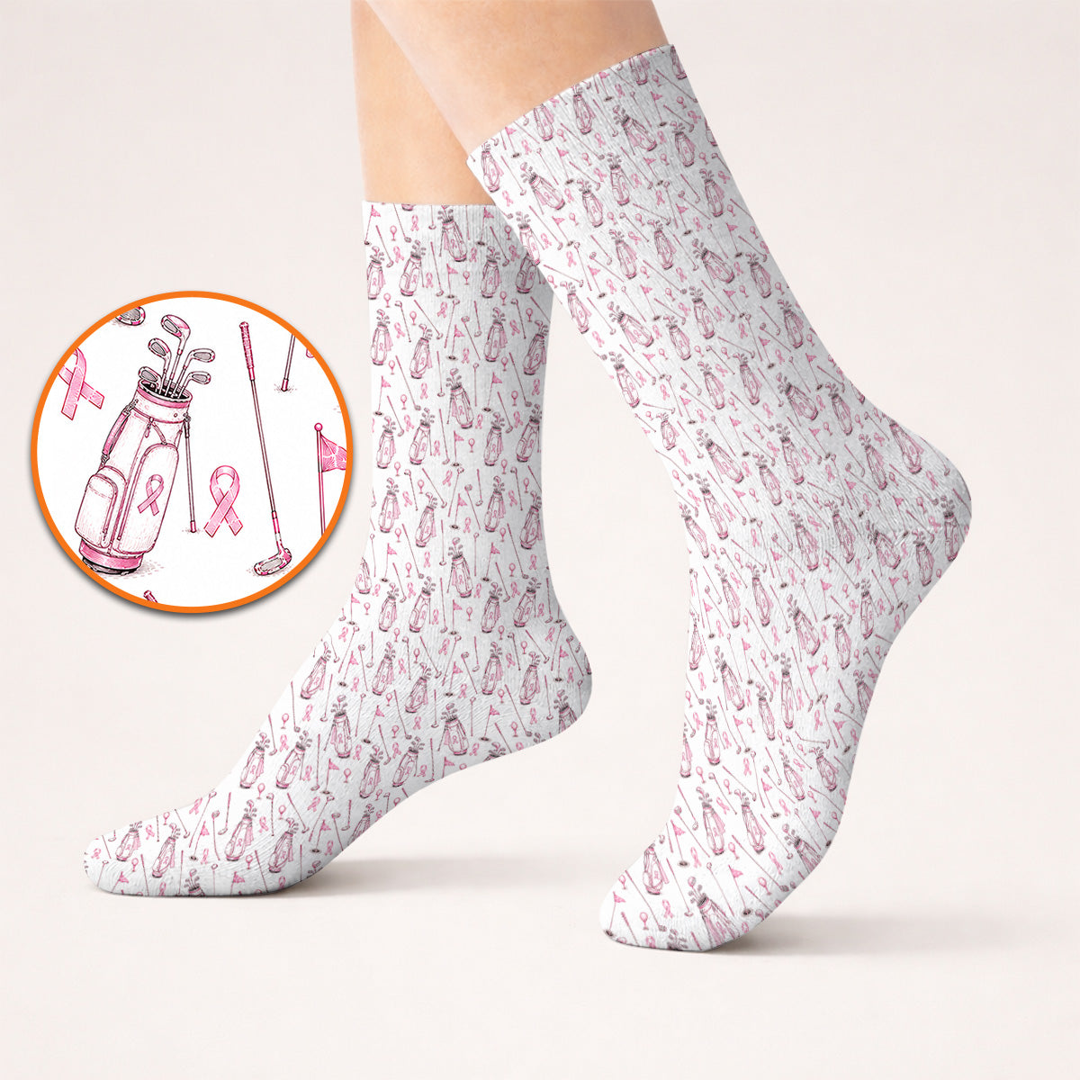 Breast Cancer Pattern Golf Sock, Pink Ribbon Golf Socks for Golf Lovers, Support Breast Cancer Awareness Gift