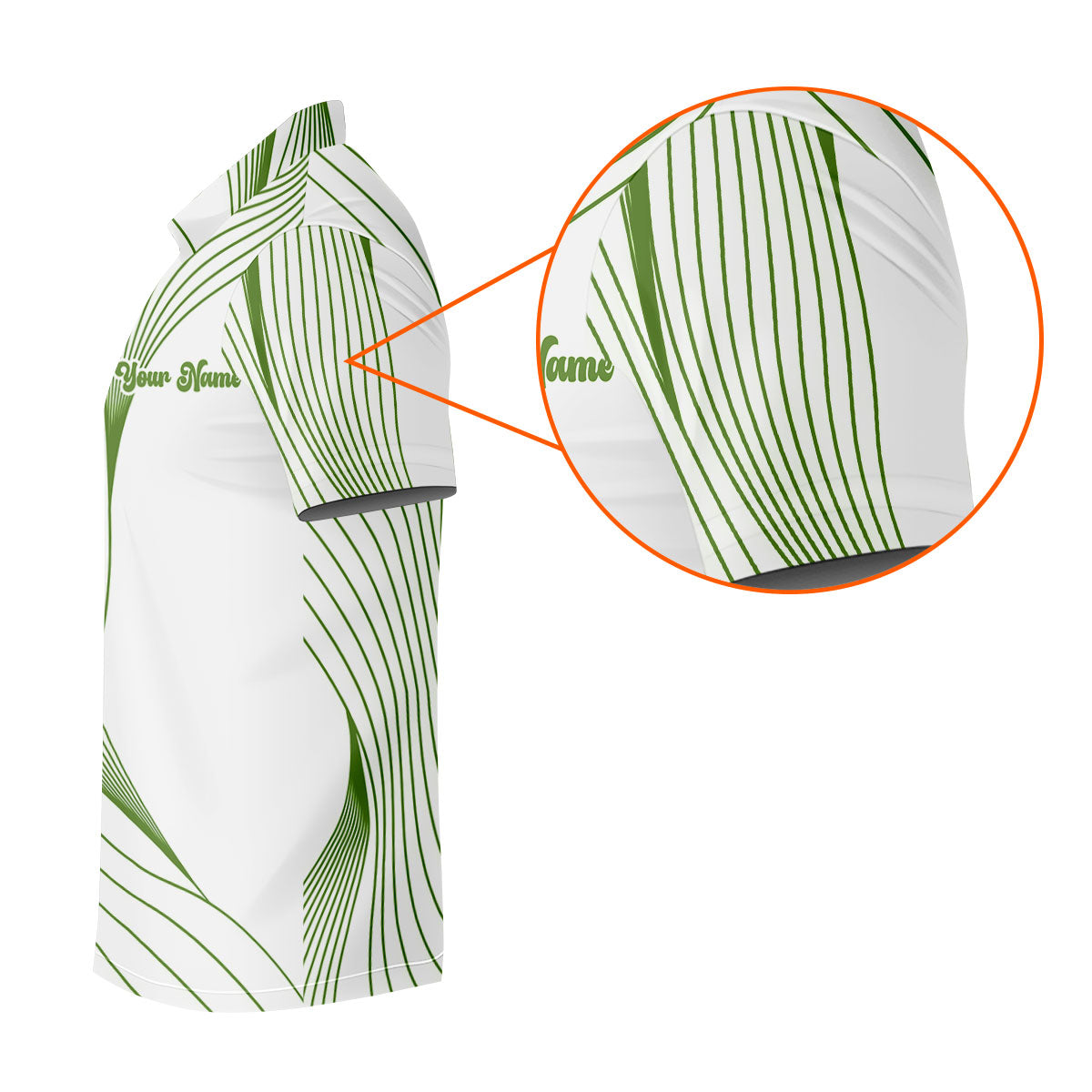 Geometric Line Wavy Line Green And White Custom Name Golf Shirts For Men, Men's Golf Shirt, Polo Shirt Men