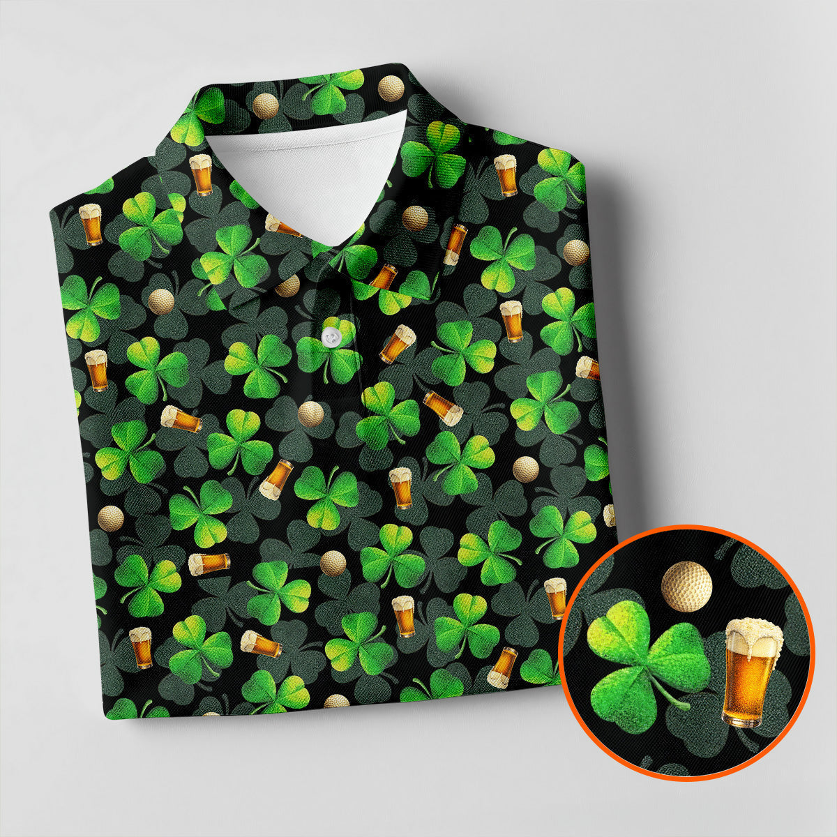 St Patrick's Day Beer Golf Ball Pattern Shamrock Golf Shirt, Women's Golf Tops, Ladies Golf Polos