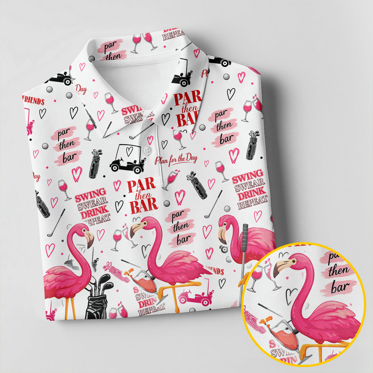 Par Then Bar Flamingo Golf Shirt, Tropical Party Polo Shirt Men, Golf Shirts For Men