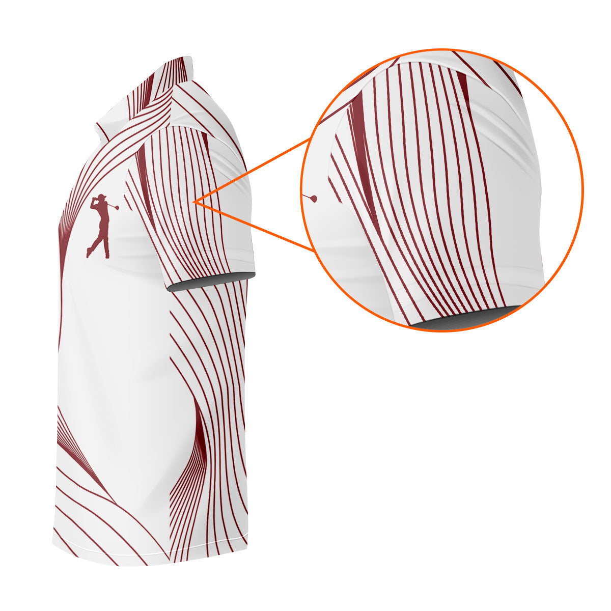 Geometric Line Wavy Line Maroon And White Golf Shirts For Men, Men's Golf Shirt, Polo Shirt Men