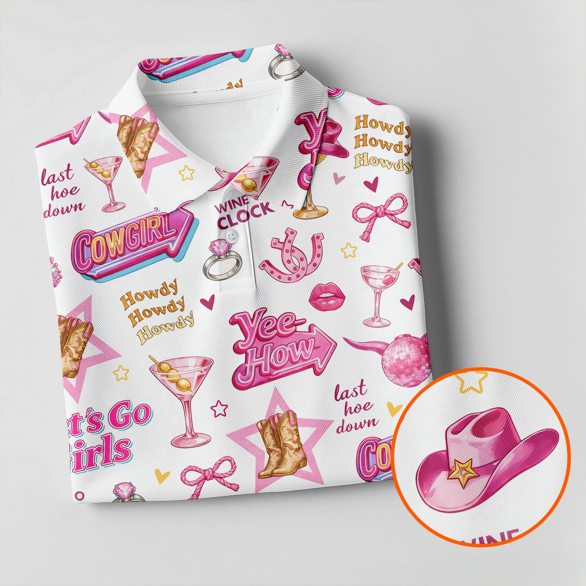 Pink Cowgirl Western Party Icons Golf Polo Shirt, Golf Shirts For Women, Ladies Golf Shirt
