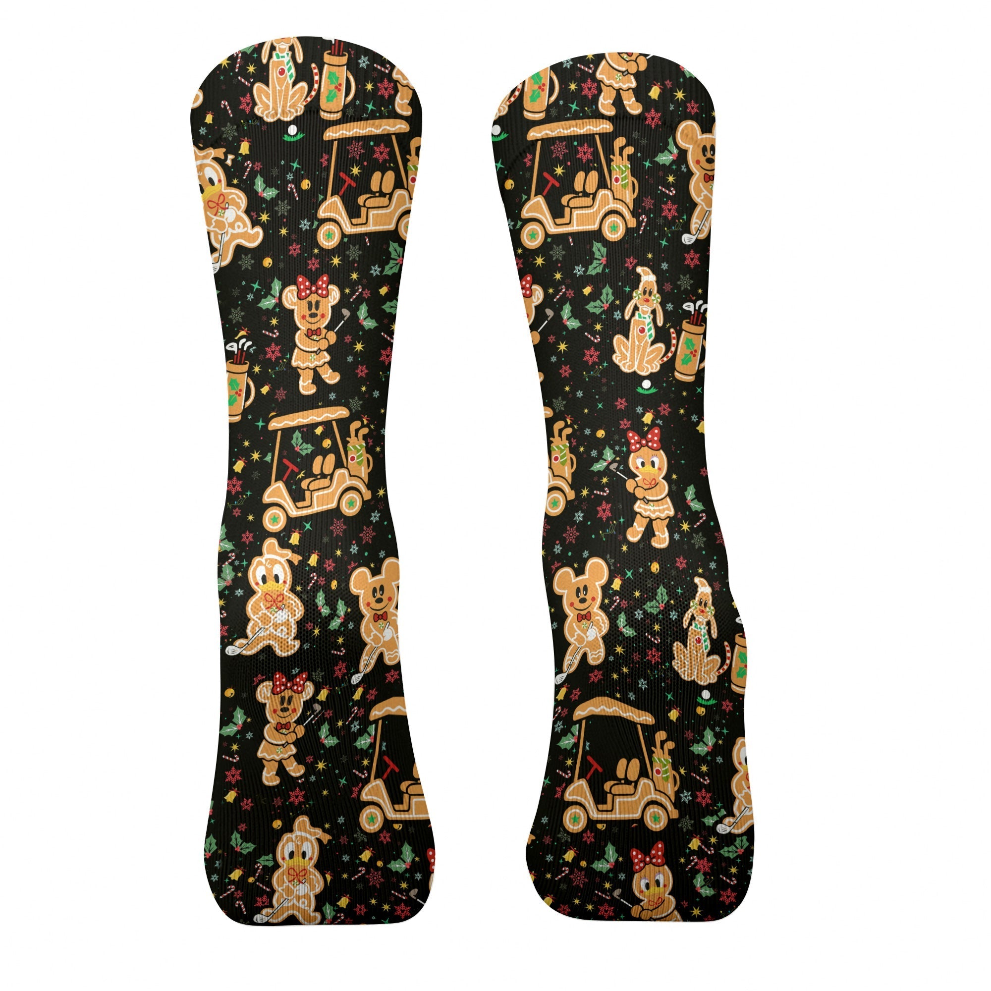 Cartoon Gingerbread Black Golf Socks, Funny Golf Socks, Christmas Golf Gift, Golf Accessory