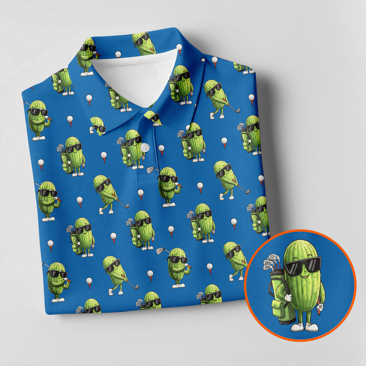 Cartoon Cactus Golfer Blue Golf Shirt, Women’s Golf Polo, Golf Tops For Women, Printed Golf Shirt