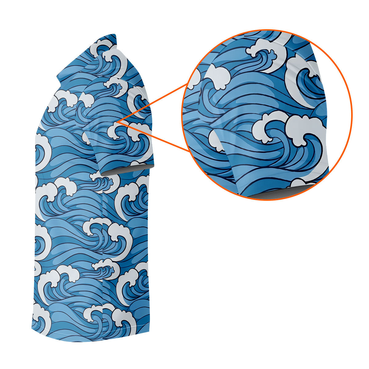 Japanese Wave Golf Shirt, Ocean Wave Pattern Men's Golf Polo, Polo Shirts For Men