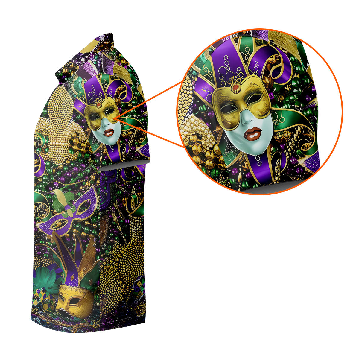 Jester Mask Purple Green Gold Fleur De Lis Beads Mardi Gras Golf Shirt, Golf Shirts For Men, Polo ShirtFor Men