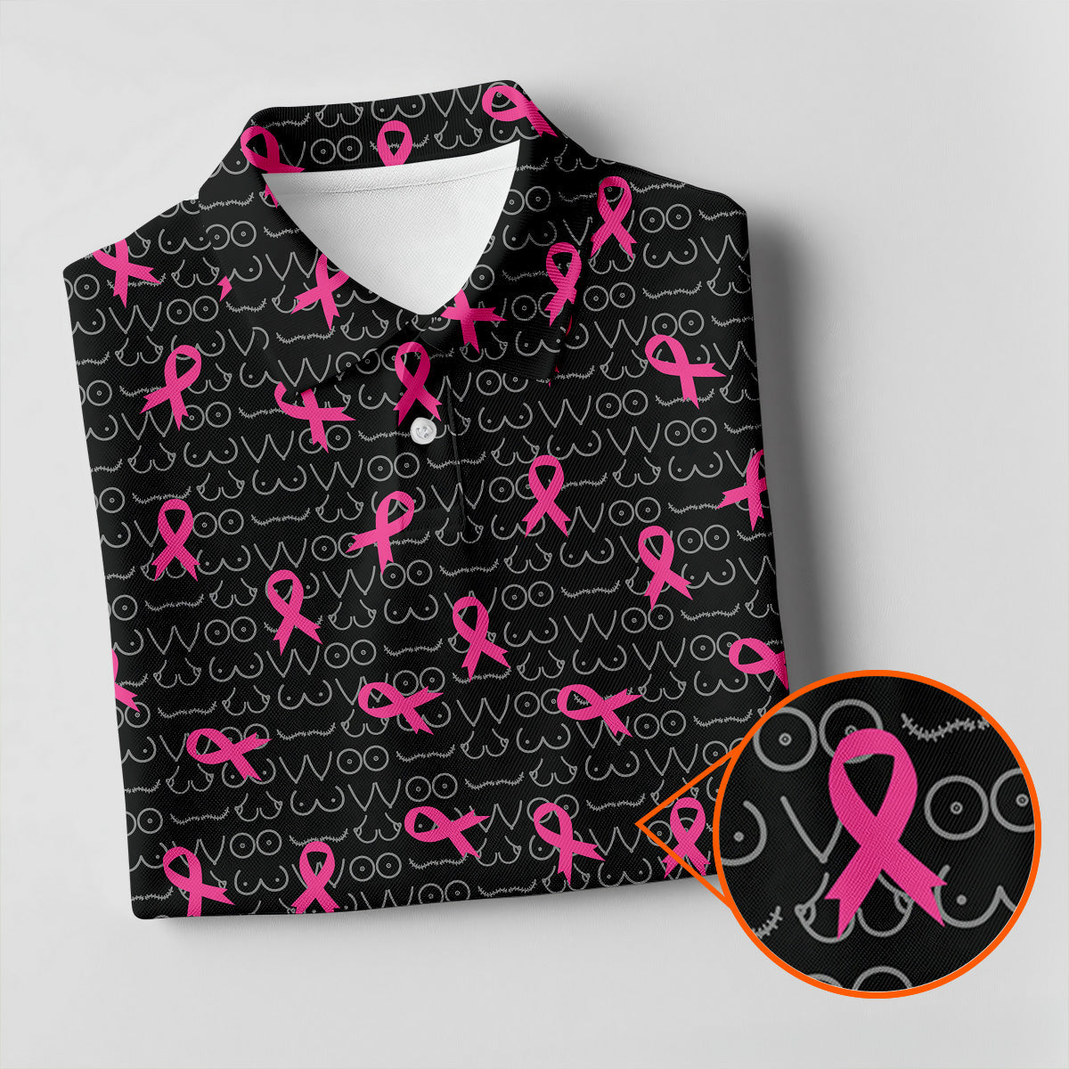 Black Golf Polo with Pink Ribbon, Men's Golf Polo ShirtBreast Cancer Awareness Shirt, Funny Golf Shirt