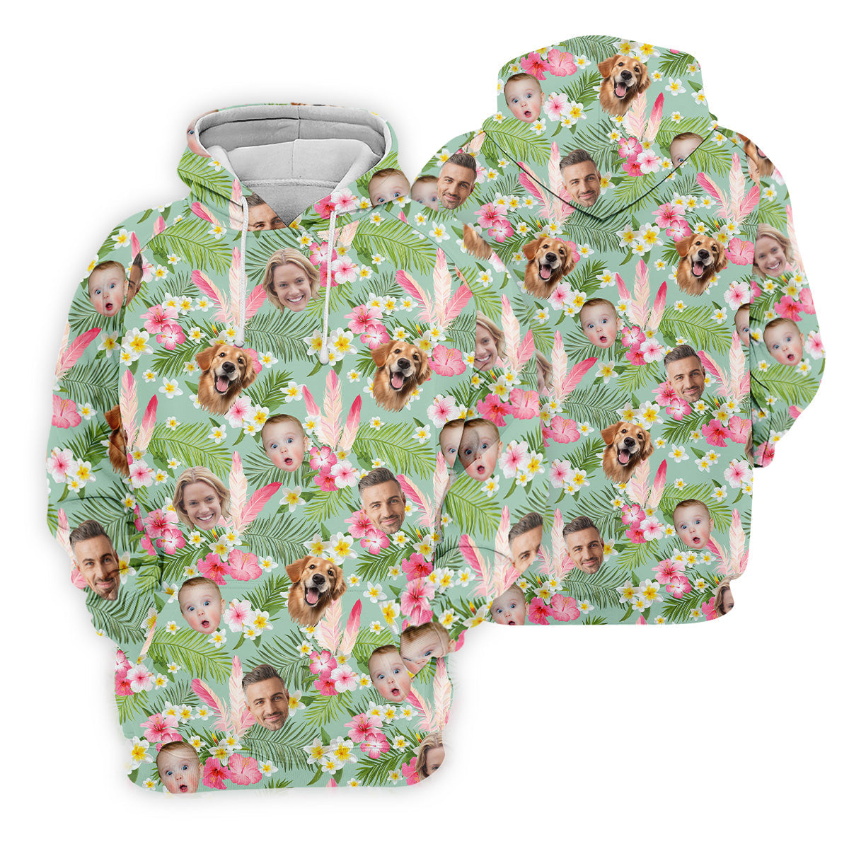 Hibiscus Hawaiian Shirt, Green Hawaiian Shirt, Custom Face Shirt, Womens Long Sleeve Golf Shirts, Ladies Golf Shirts