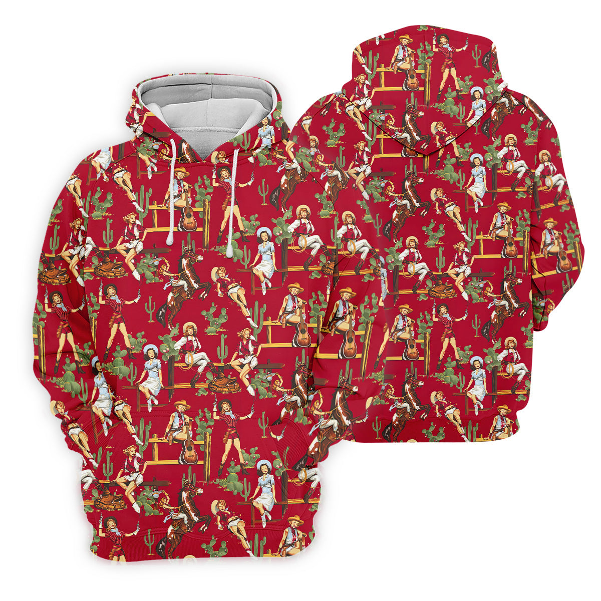 Western Cowgirl Red Golf Shirt, Fun Golf Shirts For Men, Men's Golf Polo, Long Sleeve Polo
