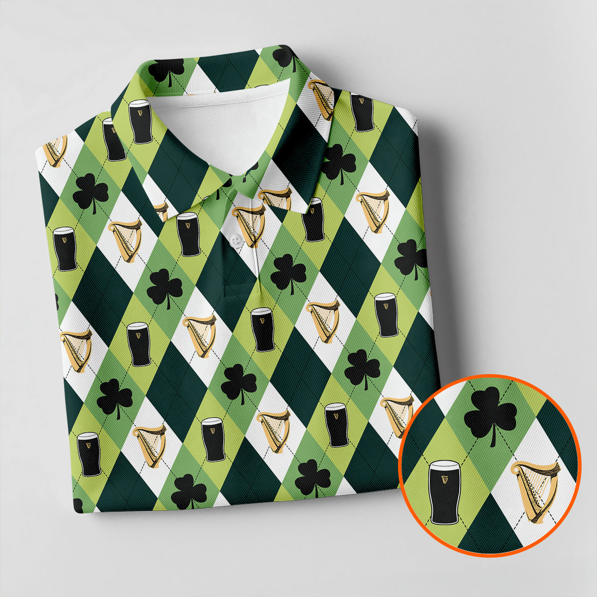 Green And White Argyle Pattern St Patrick's Day Golf Shirt, Women's Golf Shirts, Ladies Golf Polos