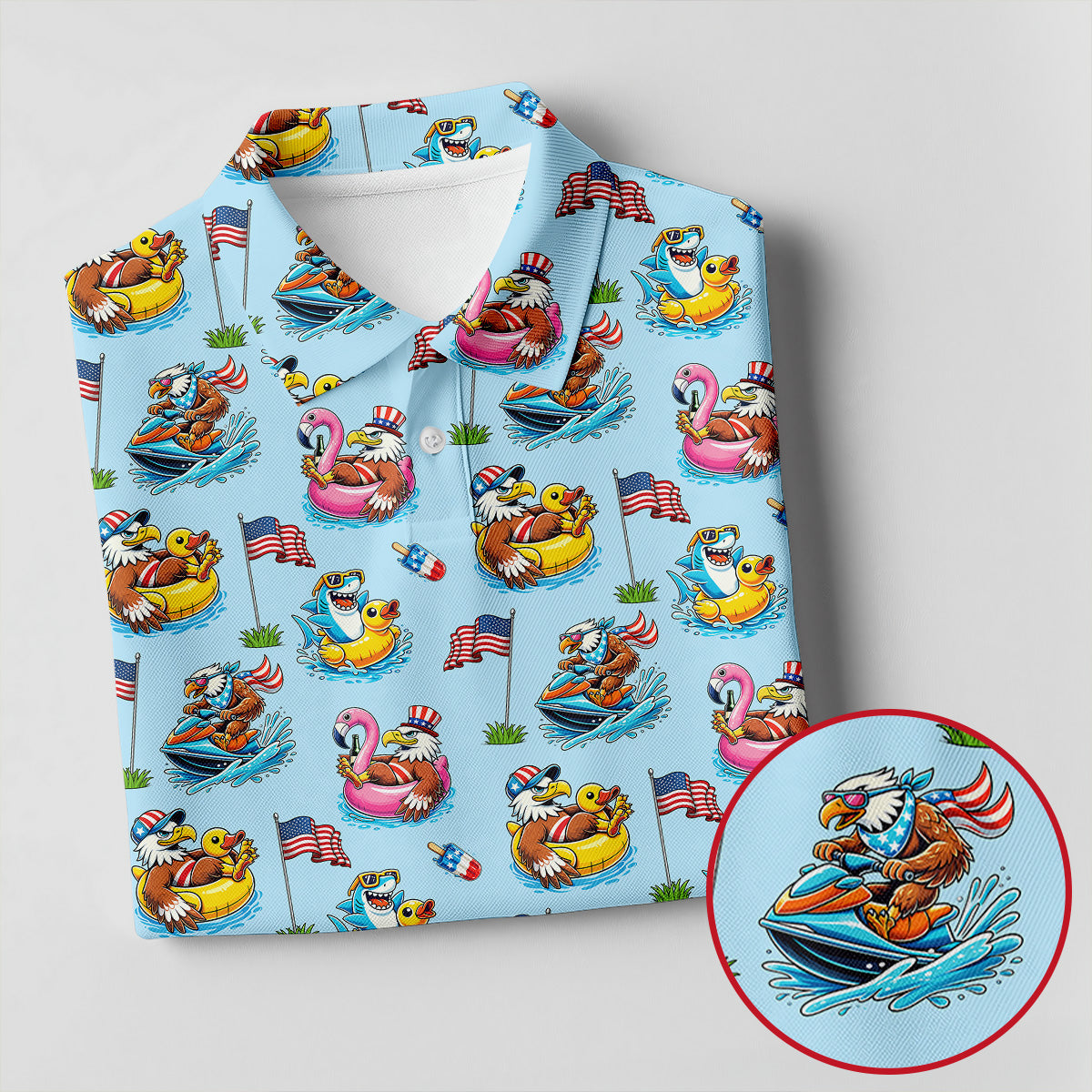 Eagle Shark Summer Theme Patriotic Party 4th Of July Golf Shirt, 250th Anniversary Golf Shirt For Women