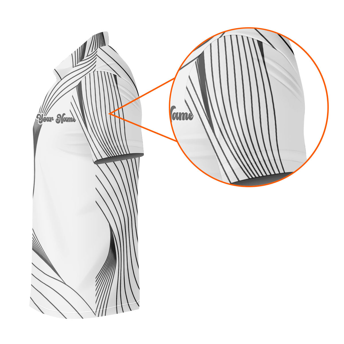 Geometric Line Wavy Line Black And White Custom Name Golf Shirts For Men, Men's Golf Shirt, Polo ShirtFor Men