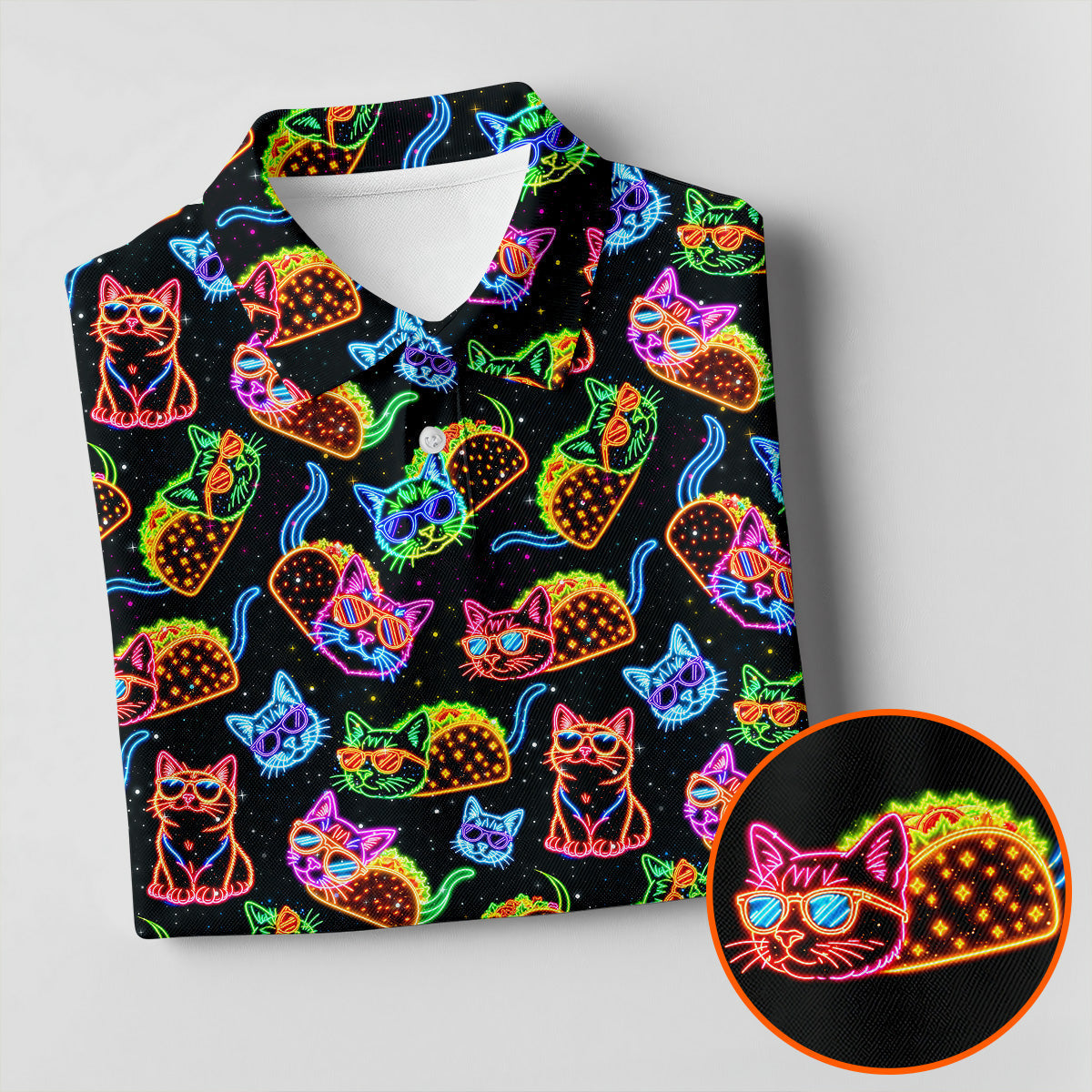 Neon Cats Tropical Vibe Golf Tops For Men, Cute Golf Outfit, Golf Shirts For Men, Polo ShirtFor Men