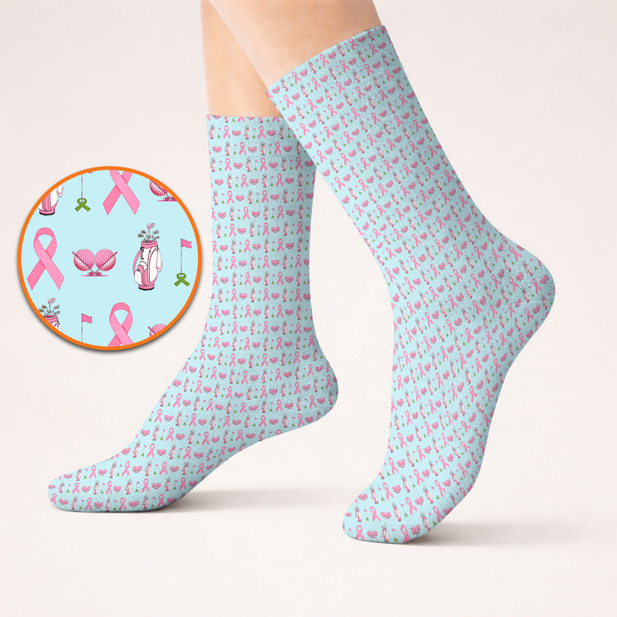 Breast Cancer Pattern Golf Socks, Pink Ribbon Golf Sock for Golf Lovers, Support Breast Cancer Awareness Gift