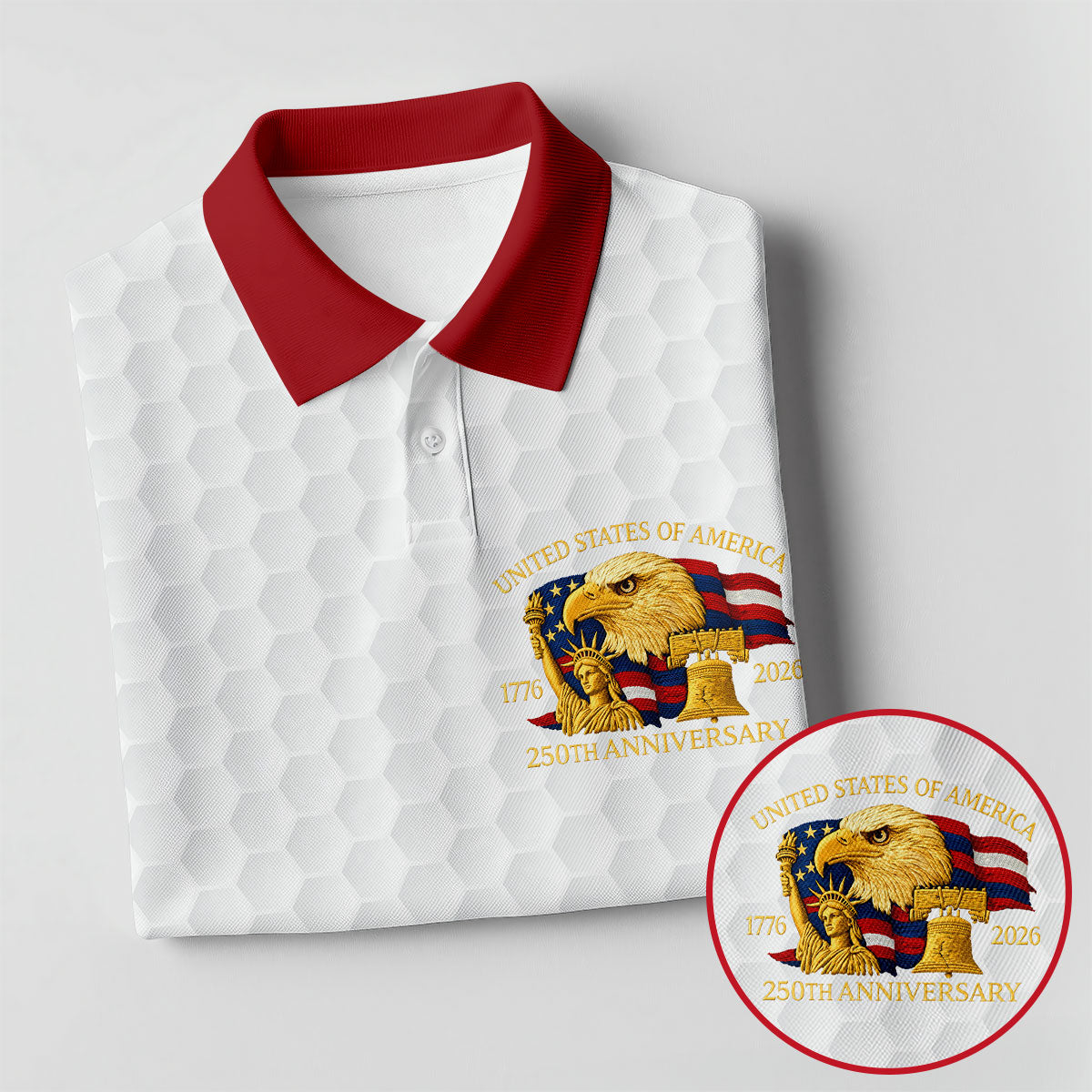 United States 250th Anniversary Patriotic Eagle White Custom Golf Shirts, 4th Of July Golf Shirt For Women