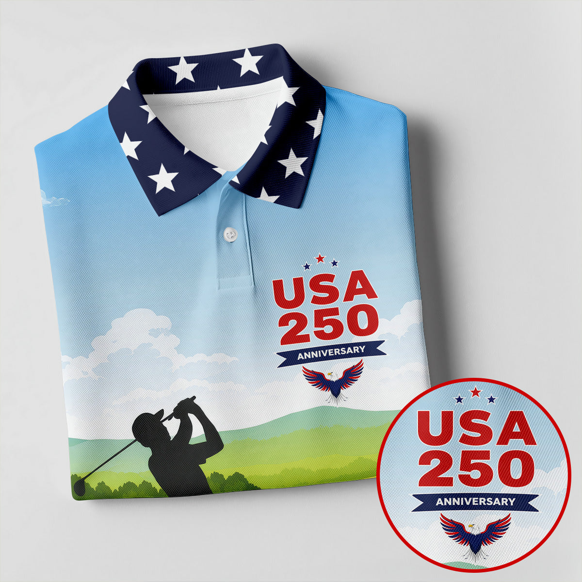 USA 250th Anniversary American Flag Golf Shirt, Patriotic 4th Of July Golf Shirts For Men