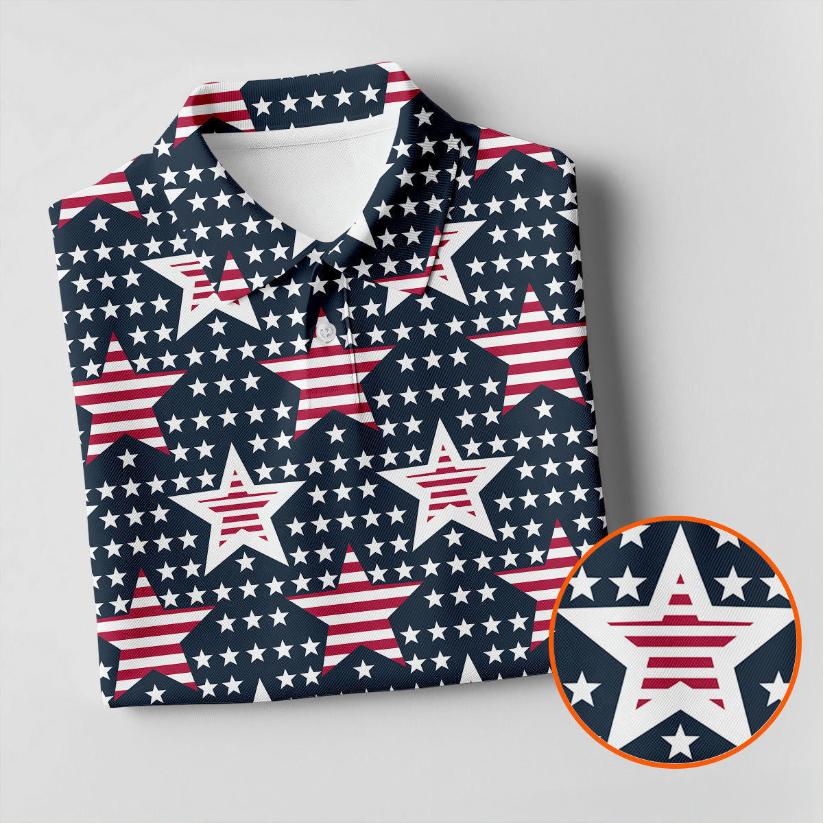 Red And White Stripe Stars Seamless Pattern 250th Anniversary Golf Shirts For Men, Patriotic Golf Shirt
