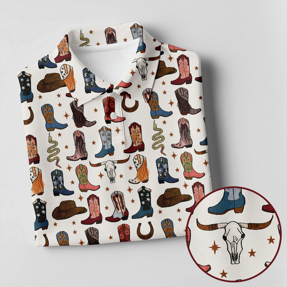 Western Cowboy Boots Horseshoes Pattern Retro Golf Shirt, Polo Shirt Men, Golf Shirts For Men
