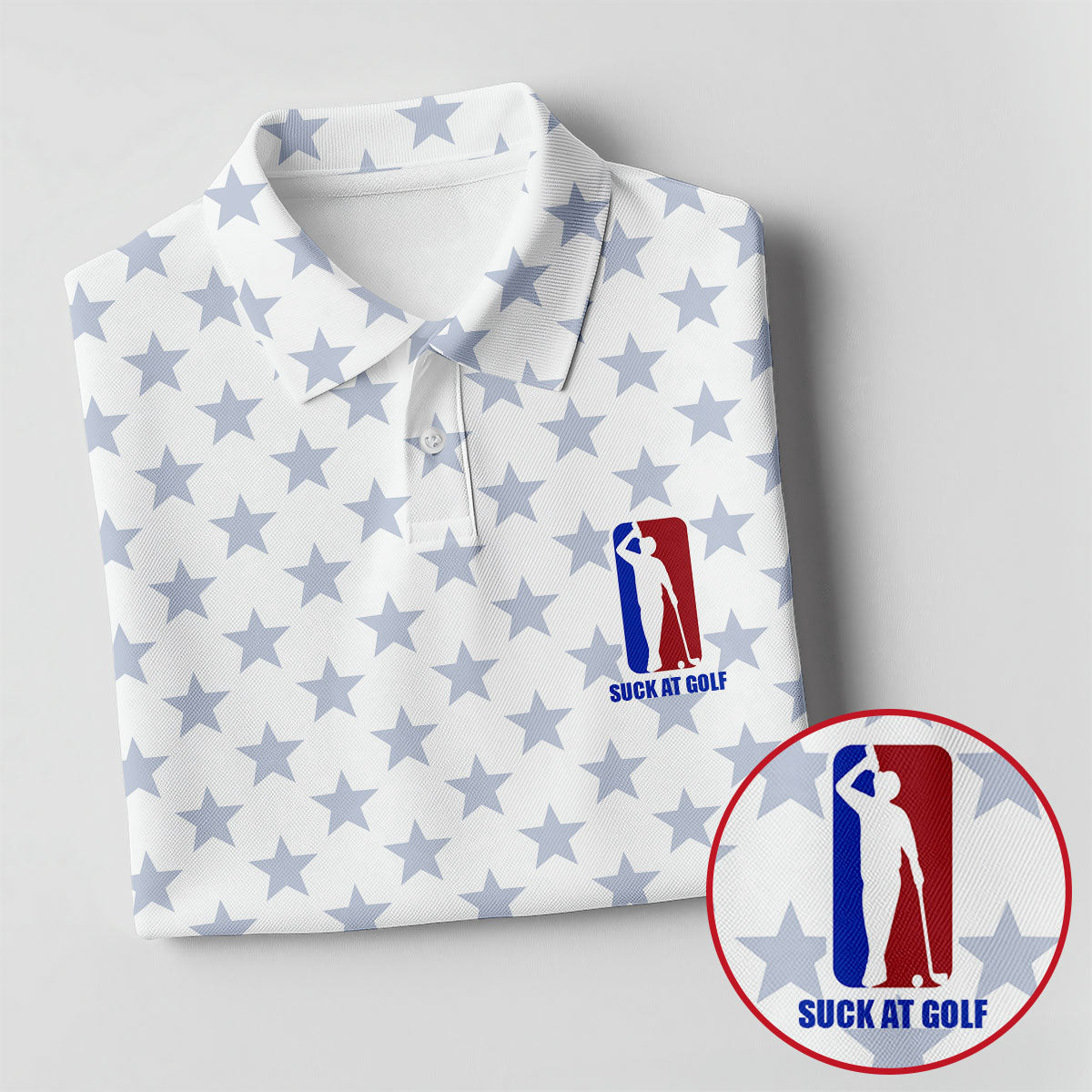 Suck At Golf Patriotic 4th Of July Stars Pattern White Golf Shirt, 250th Anniversary Golf Shirts For Men
