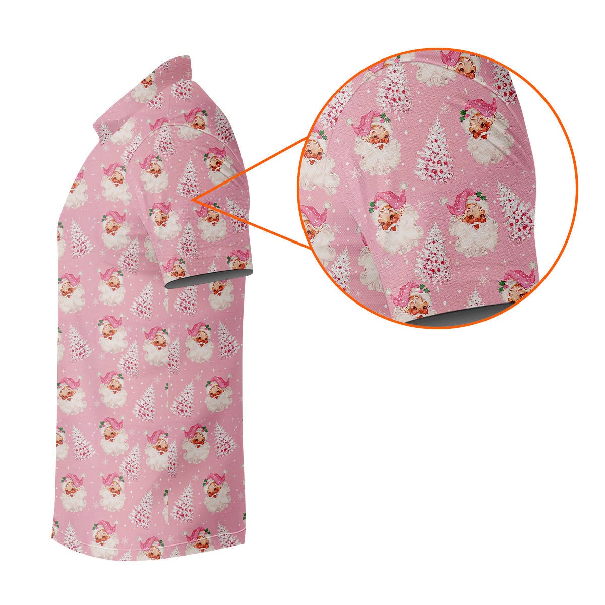 Pink Xmas Tree Santa Claus Pattern Christmas Golf Shirt, Polo Shirt Men, Golf Gift For Men