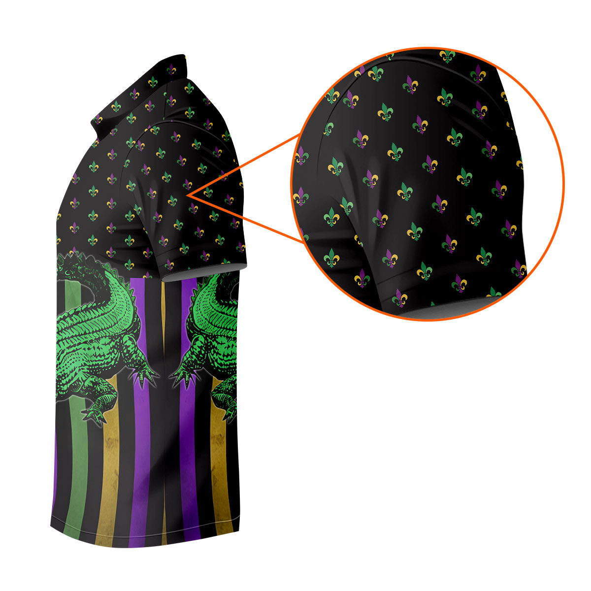 Mardi Gras Aligator Purple Green Gold Vertical Stripes Fleur De Lis Golf Tops For Men, Polo ShirtFor Men