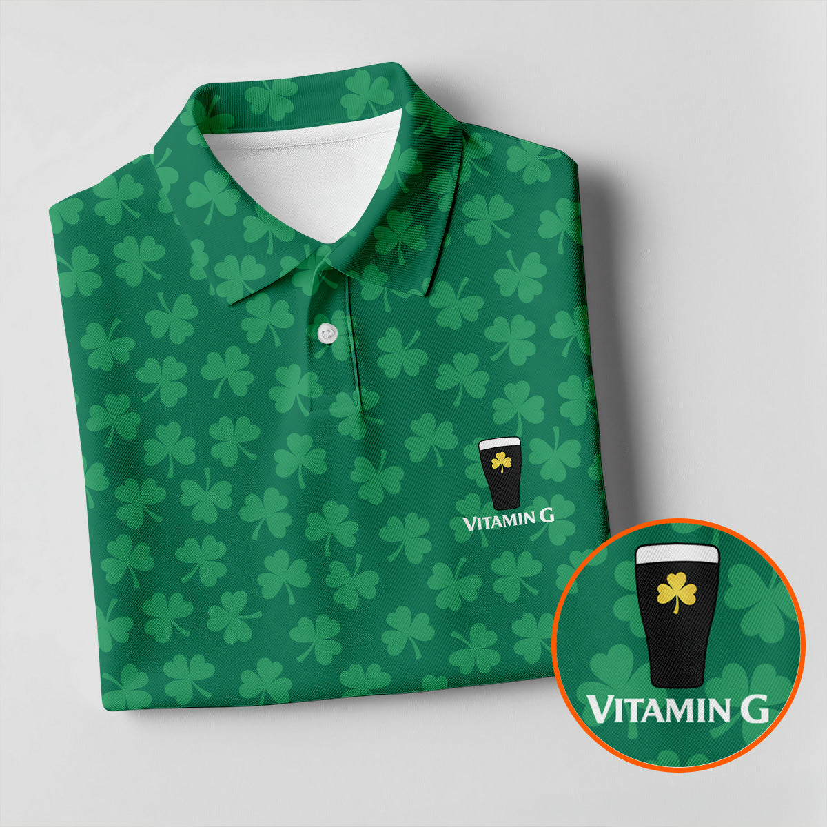 Vitamin G Shamrock Pattern Golf And Beer Green Golf Shirt, St Patrick's Day Golf Shirt, Polo ShirtFor Men