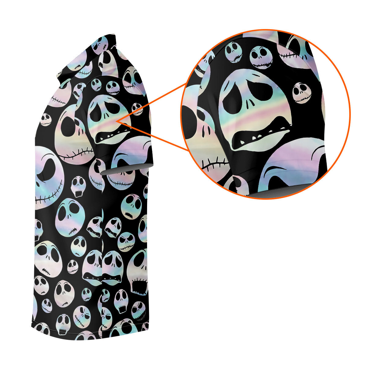 Black Horror Character Skull Face Pattern Golf Polo Shirt, Ladies Golf Shirts, Womens Golf Tops