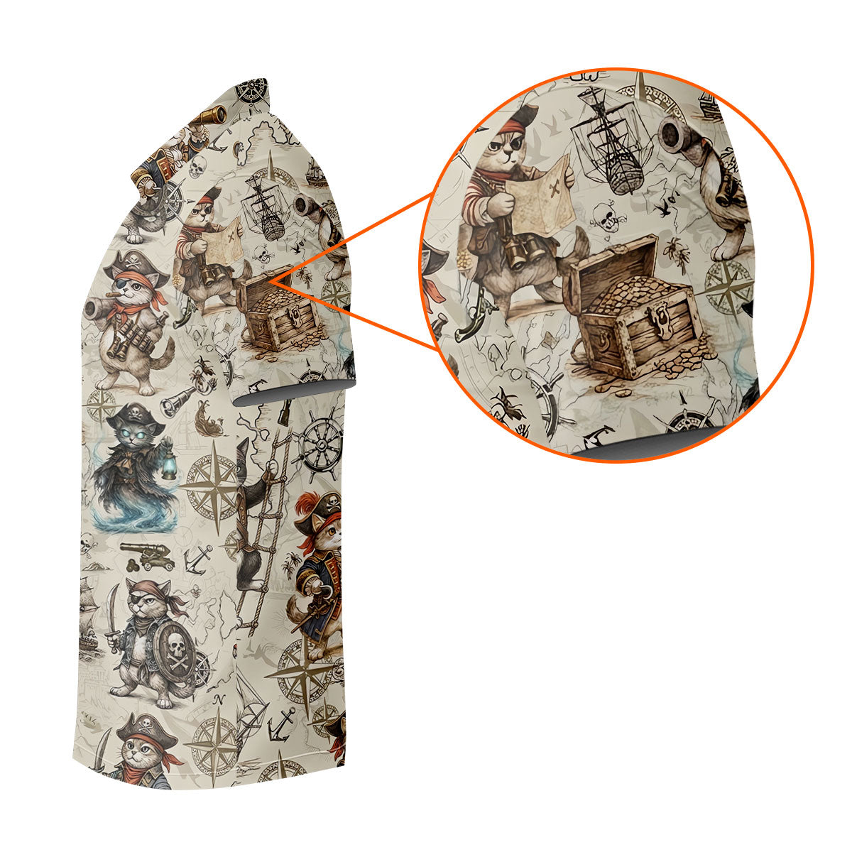 Vintage Pirate Cat Treasure Map Adventure Golf Shirt, Women's Golf Shirt, Golf Polo For Women, Golf Shirts For Women