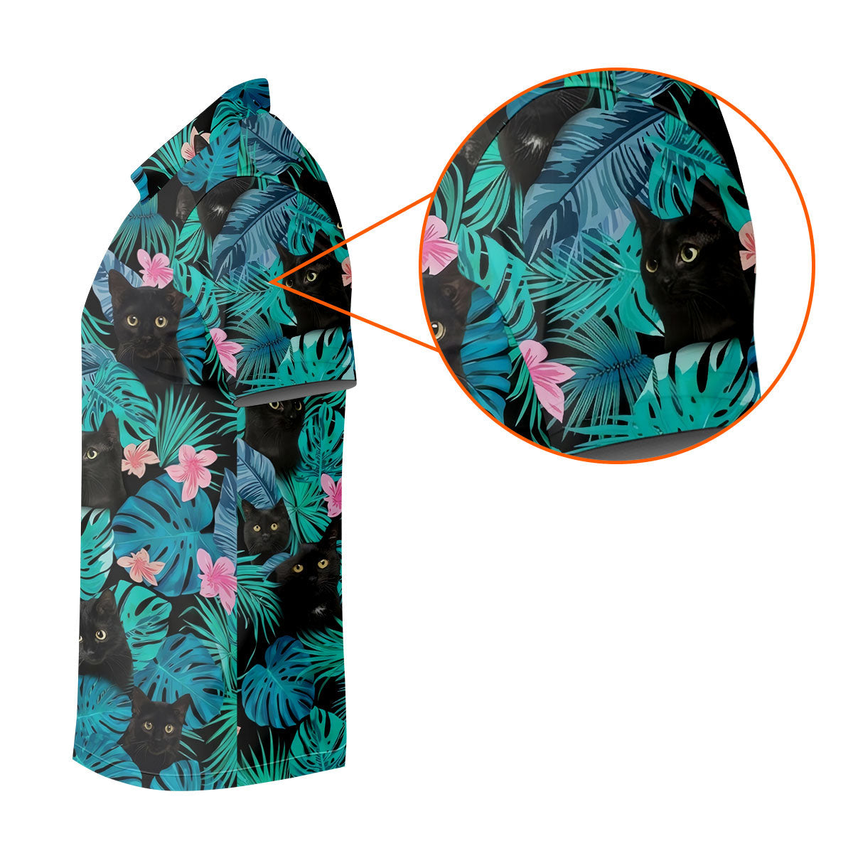 Black Cat Tropical Monstera Hawaiian Golf Polo Shirt, Hawaiian Golf Shirt, Golf Shirts For Men