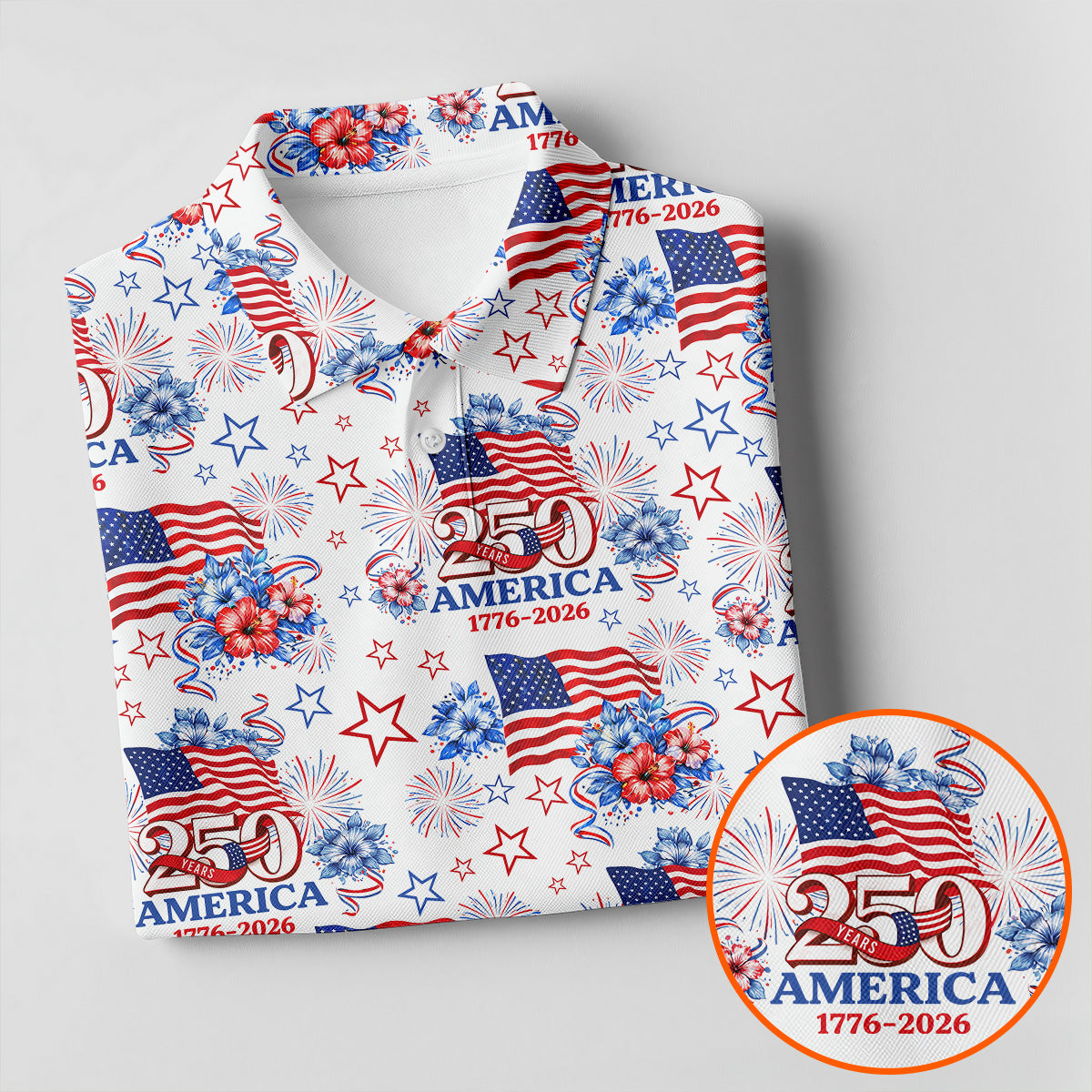 250 Years America 1776-2026 Hibiscus Tropical Flowers 4th Of July Golf Shirt, Golf Shirts For Men