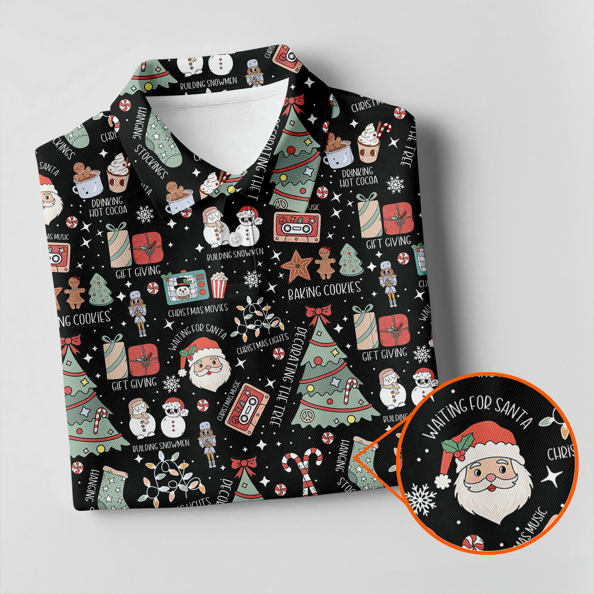 Cute Santa Claus Gift Black Men's Golf Polo Shirtistmas Golf Shirt, Polo Shirtor Men