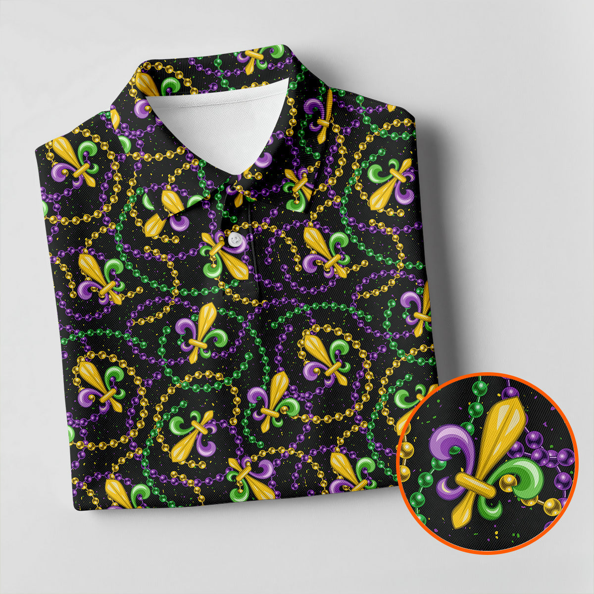Mardi Gras Beads Purple Green Gold Fleur De Lis Golf Tops For Men, Golf Shirts For Men, Polo ShirtFor Men