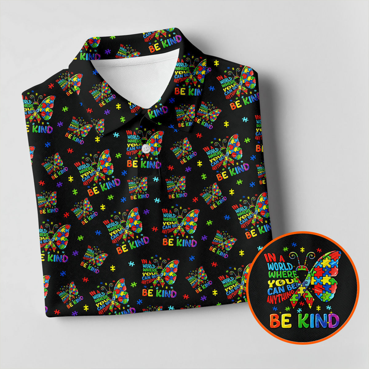 In A World Where You Can Be Anything Be Kind Rainbow Butterfly Autism Awareness Black Golf Shirt, Women's Golf Tops