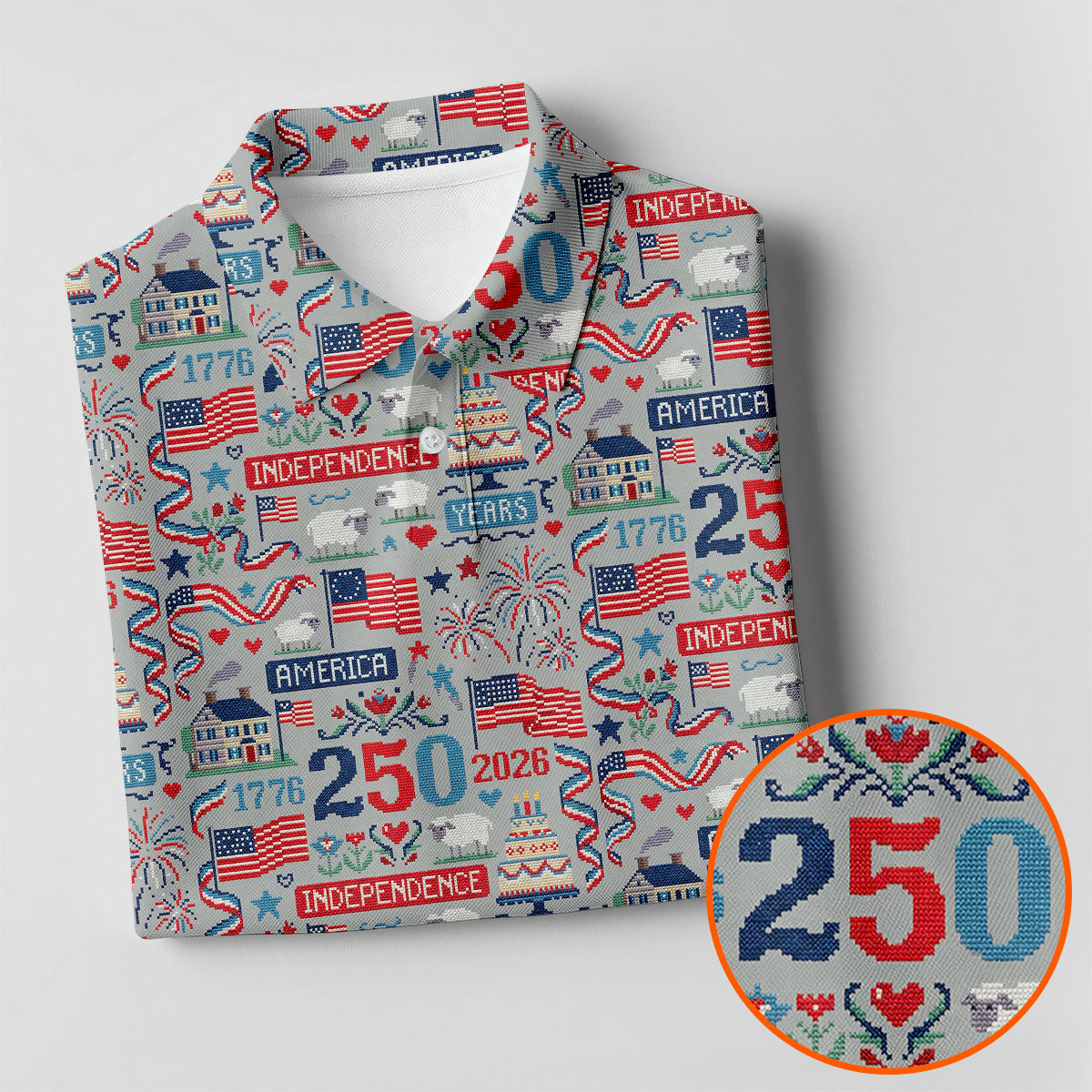 America Independence 250 Years Grey Golf Shirt, Patriotic 4th Of July Golf Shirts For Men