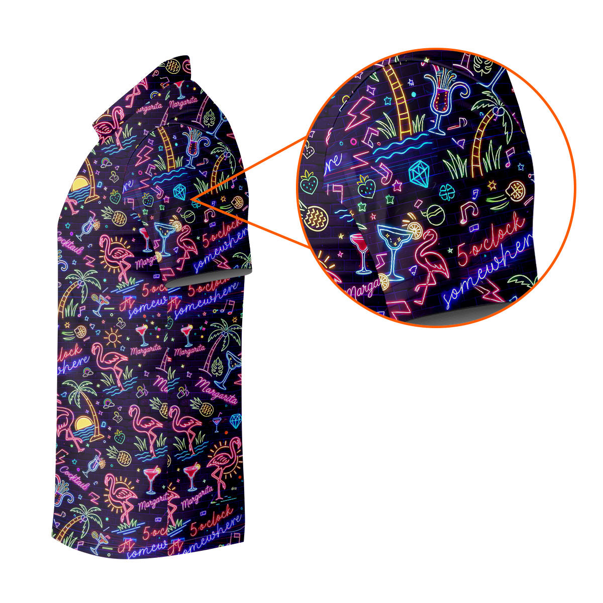 Tropical Theme Neon Pattern Black Golf Shirt, Men's Funny Golf Shirts, Polo ShirtFor Men