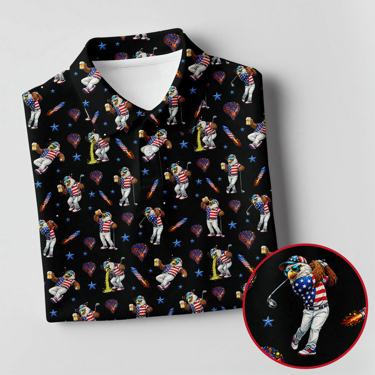Patriotic Eagle Golf And Beer Funny 4th Of July Black Golf Shirt, 250th Anniversary Golf Shirts For Men