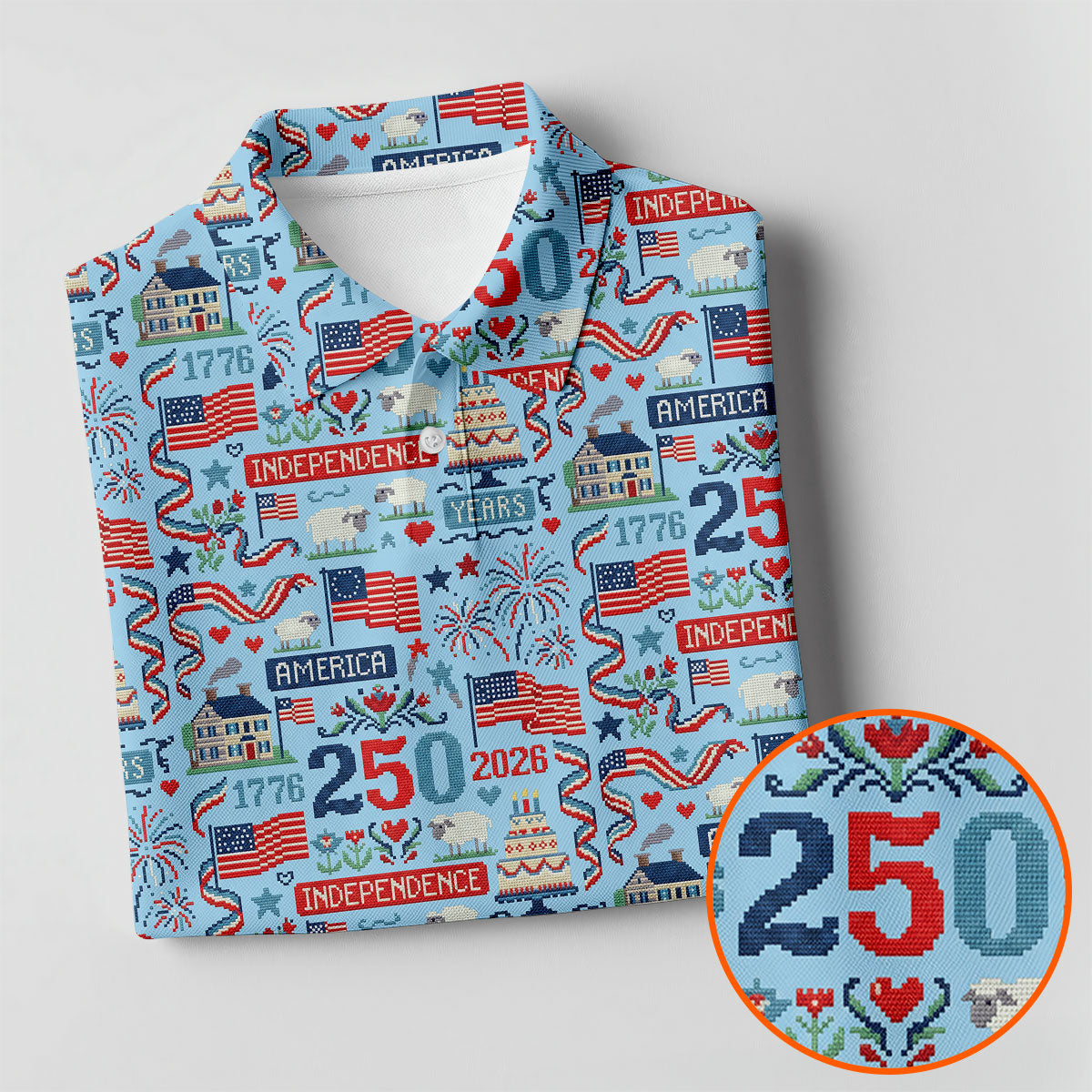 America Independence 250 Years Blue Golf Shirt, Patriotic 4th Of July Golf Shirts For Men