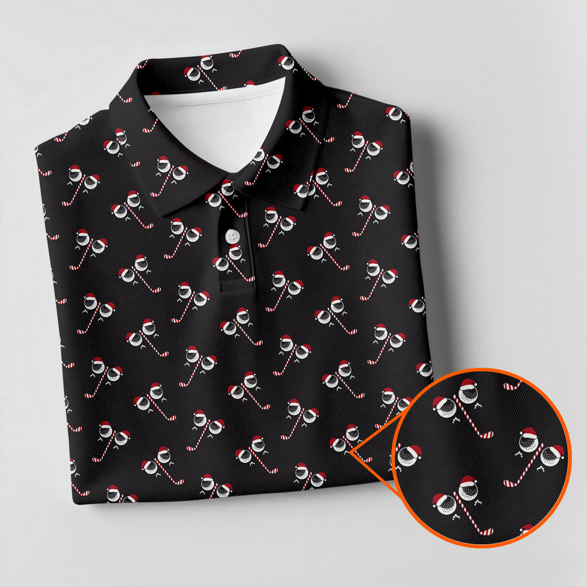 Funny Christmas Candy Cane Pattern Black Golf Shirt, Polo ShirtFor Men, Christmas Golf Shirt
