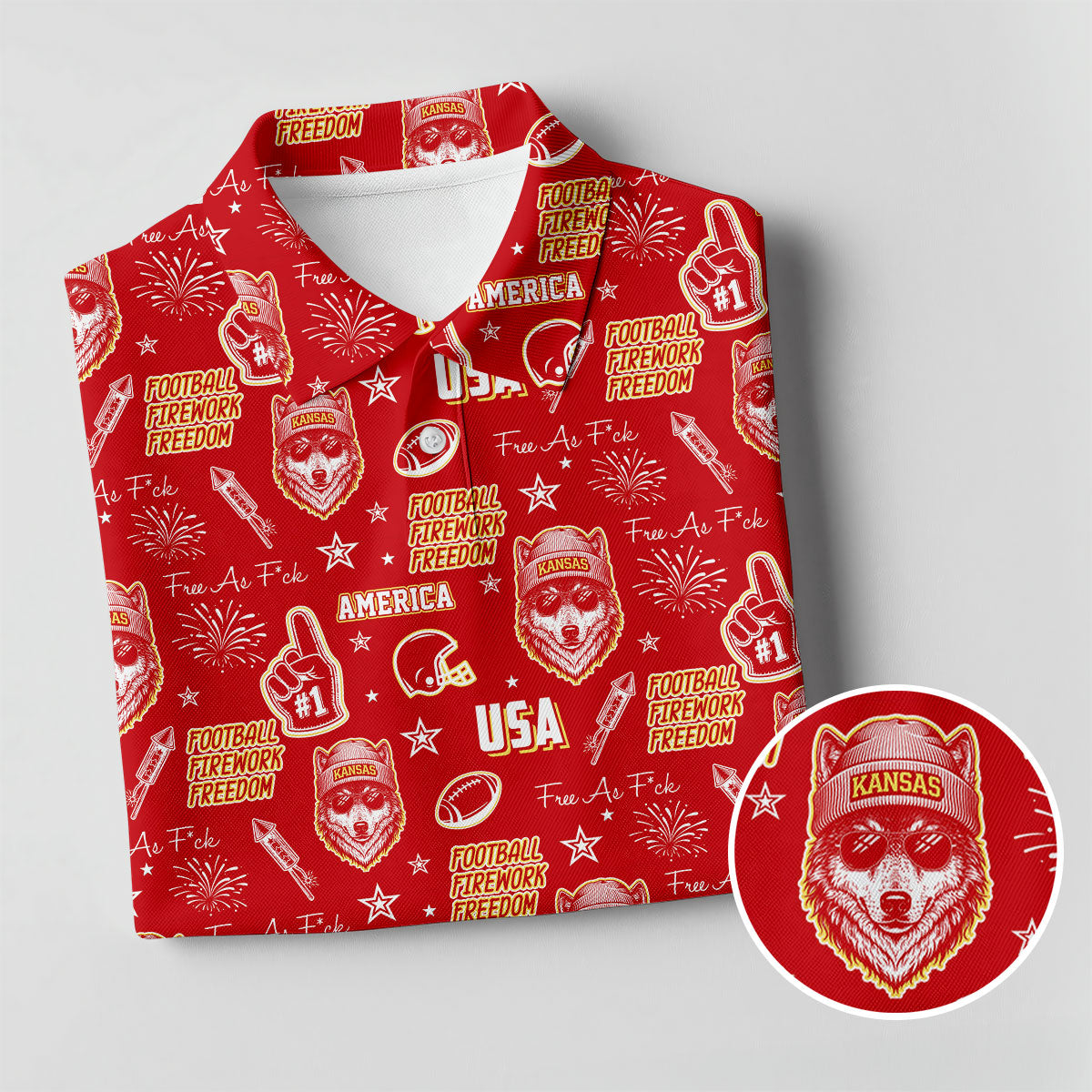 Cool Wolf Beanie And Glasses Red And Yellow Sport Polo, American Football League Gift Ideas For Football Fans